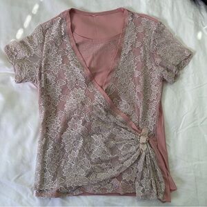 Elegant Pink Lace Wrap Top